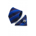 3delige set stropdas manchetknopen pochet blauw paars wit Streep